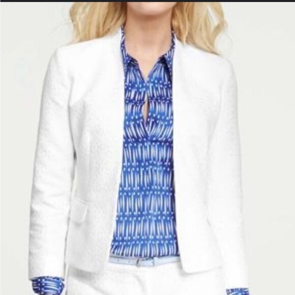 LOFT White Textured Open Front Slit Sleeve Blazer Jacket - Picture 1 of 11